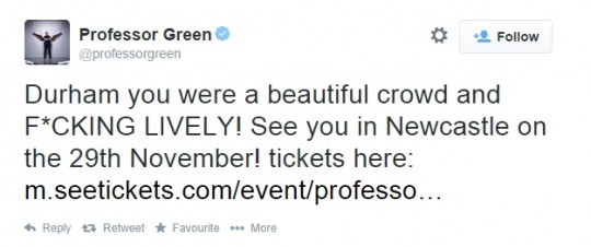 The artist called the crowd 'F*cking lively' on his Twitter