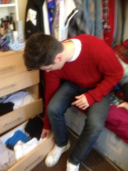 Tommy is often searching for clothes to borrow