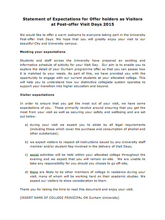 Offer holders will be expected to sign this agreement upon arrival