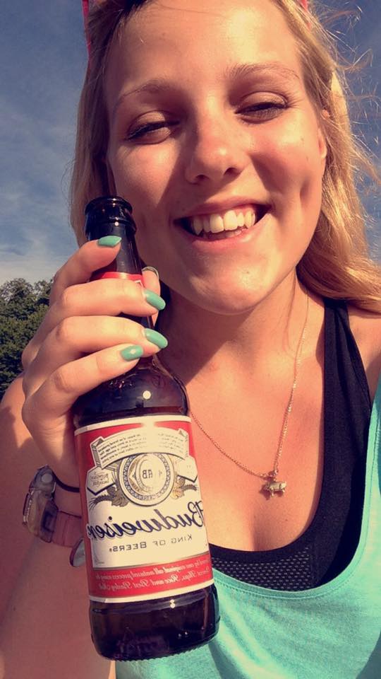 First drink in a year. And she chose Bud - don't ask