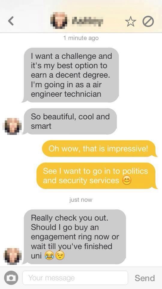 "Let me finish uni first, love ..."