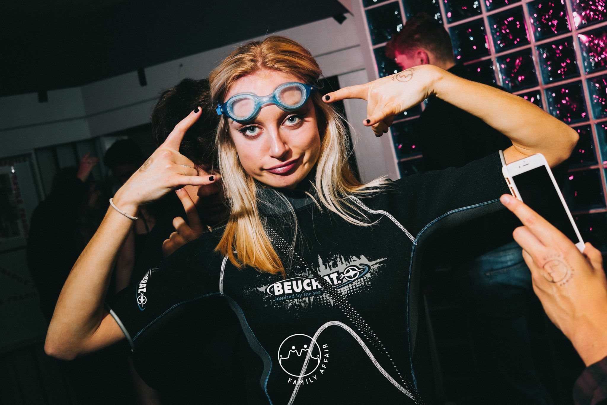 Image may contain: Night Club, Clothing, Apparel, Club, Night Life, Sunglasses, Human, Person, Accessories, Goggles, Accessory
