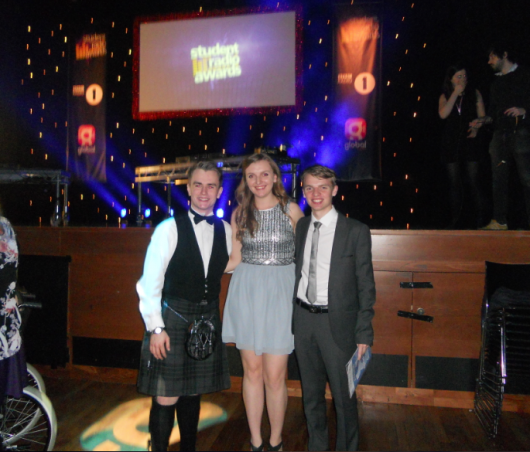The winning team: 1) (From L to R) Calum Macdonald (Presenter), Hannah Whitcombe and Alasdair Keane (Both  producers)