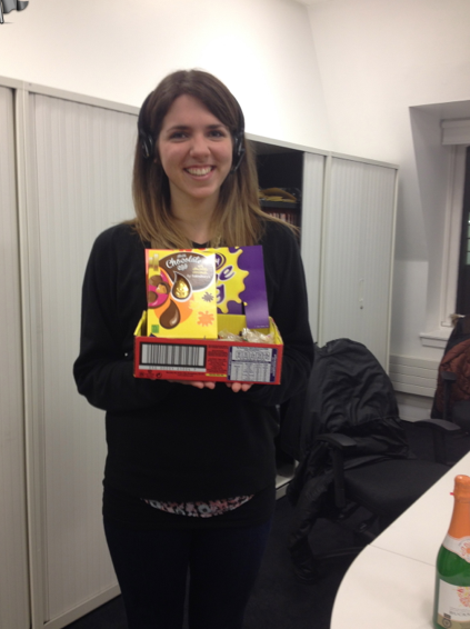 Caller Ellie and her choccie rewards.