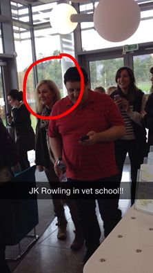 J.K. Rowling strolling the Vet school with comedian Peter Kay