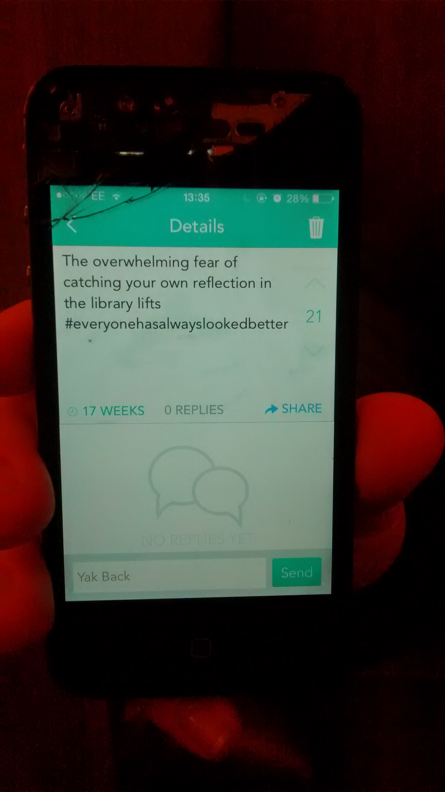 the cracked screen just makes her more edgy.