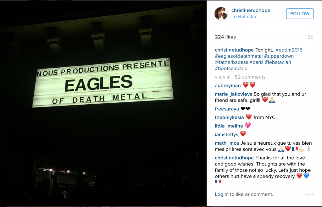Christine Tudhope's instagram, just prior to the attack