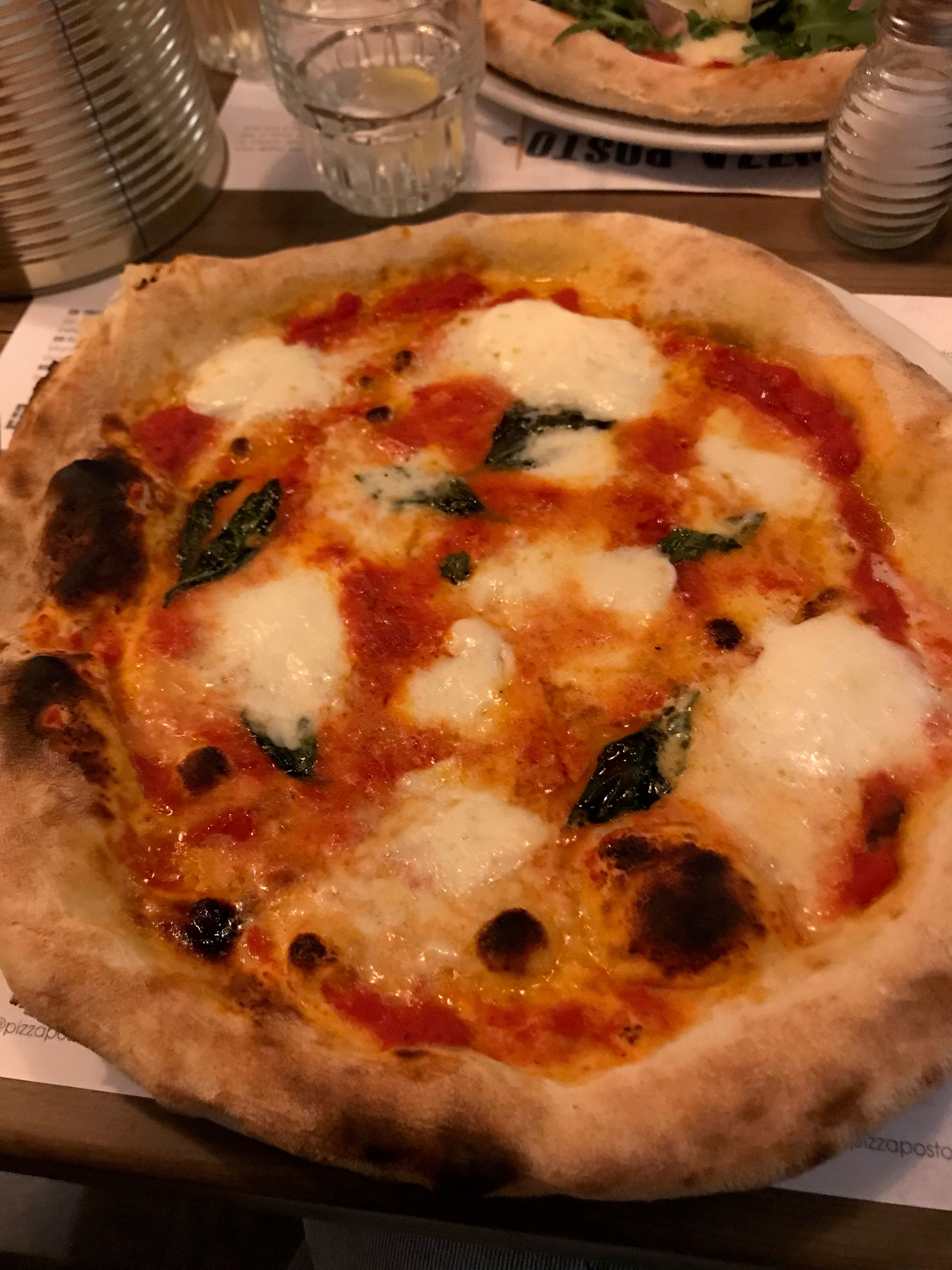 Image may contain: Glass, Pizza, Food, Cup