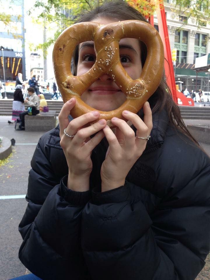 Image may contain: Pretzel, Food, Cracker, Bread, Person, People, Human