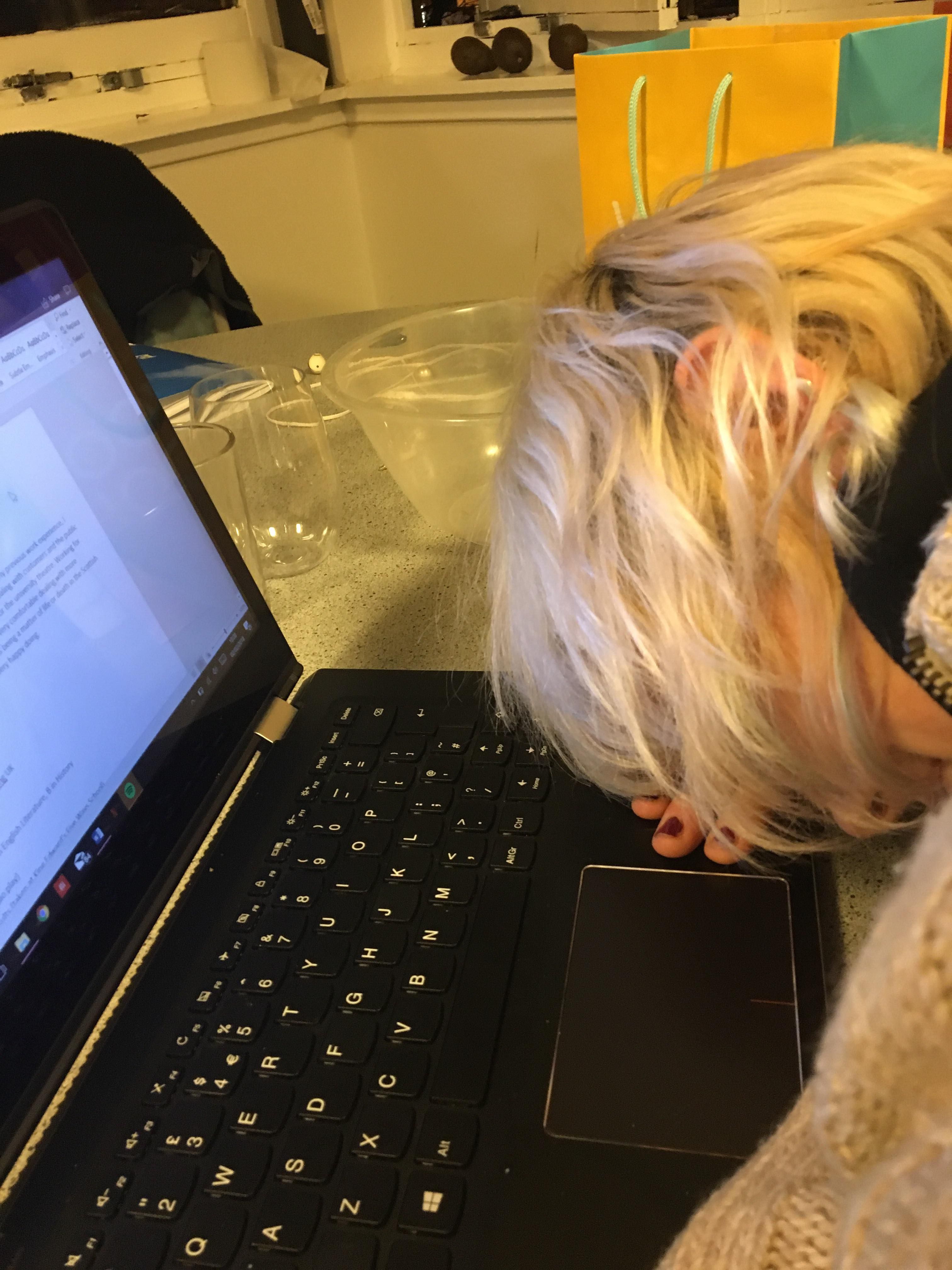 Image may contain: Woman, Person, Human, Girl, Female, Blonde, Pc, Laptop, Computer, Keyboard, Hardware, Electronics, Computer Keyboard, Computer Hardware