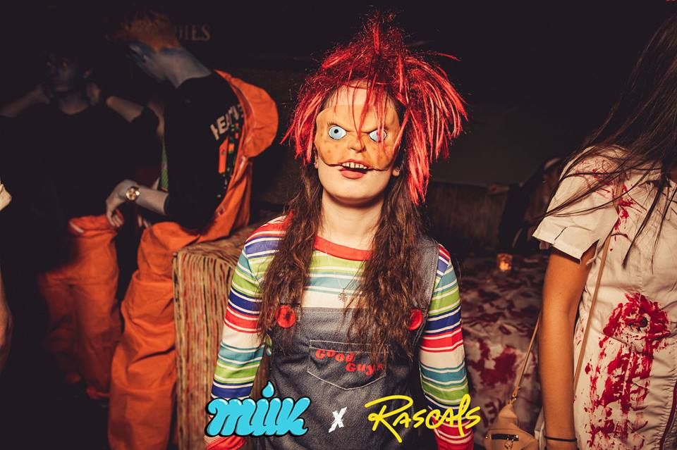 Image may contain: Costume, Clothing, Apparel, Night Club, Club, Face, Night Life, Skin, Human, Person