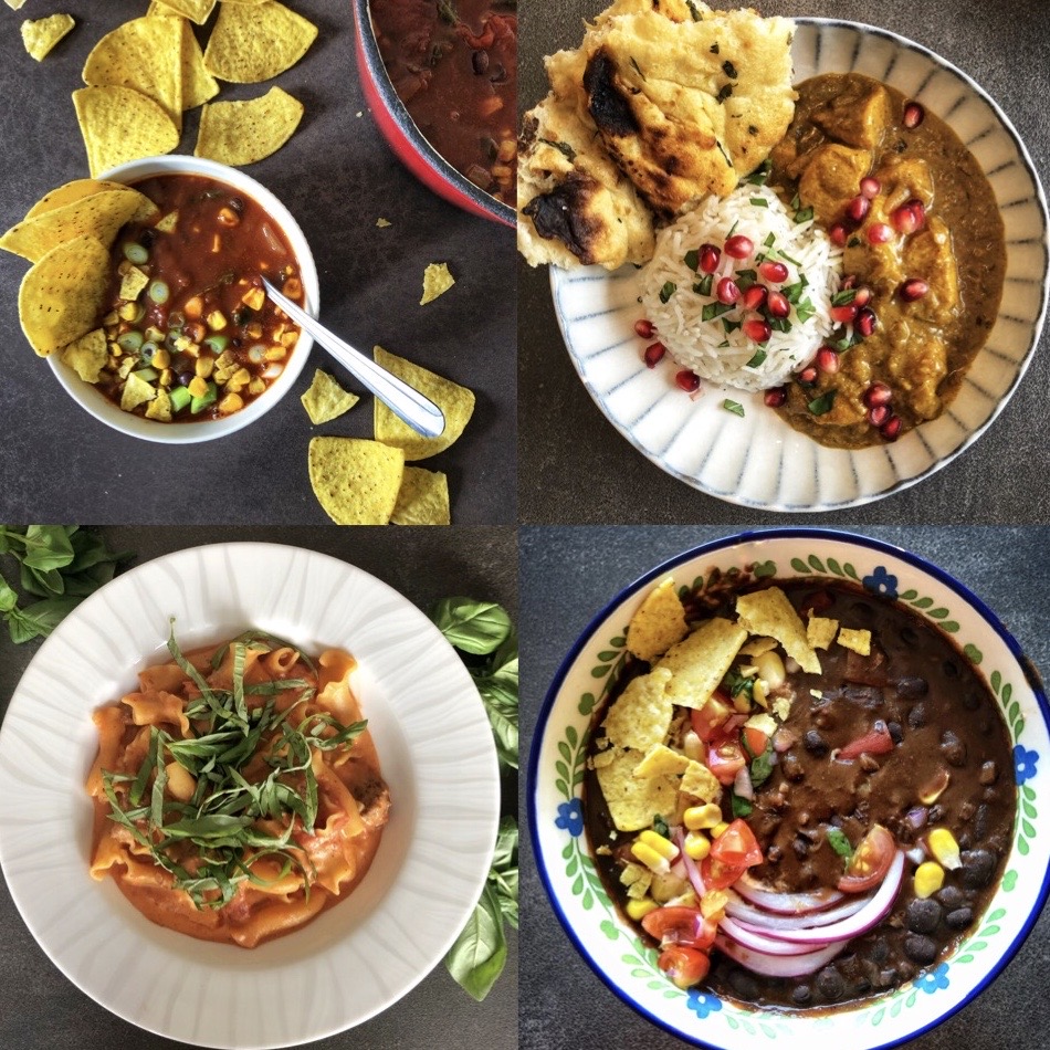 Selection of dishes cooking with tinned ingredients 
