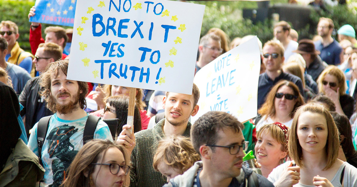 Thousands protest against Britain leaving the European Union, marching from Park Lane to Westminster in central London. July 2, 2016.