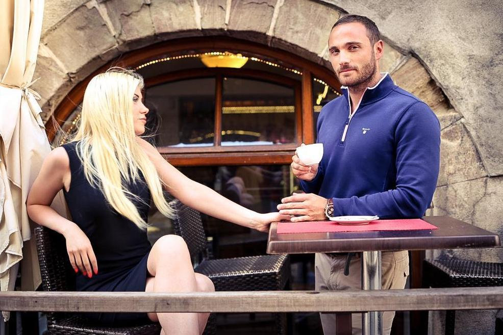 Bradley Charvet (R), the PR manager of BumPix who is now promoting the coffee shop in London where punters can get a blow job