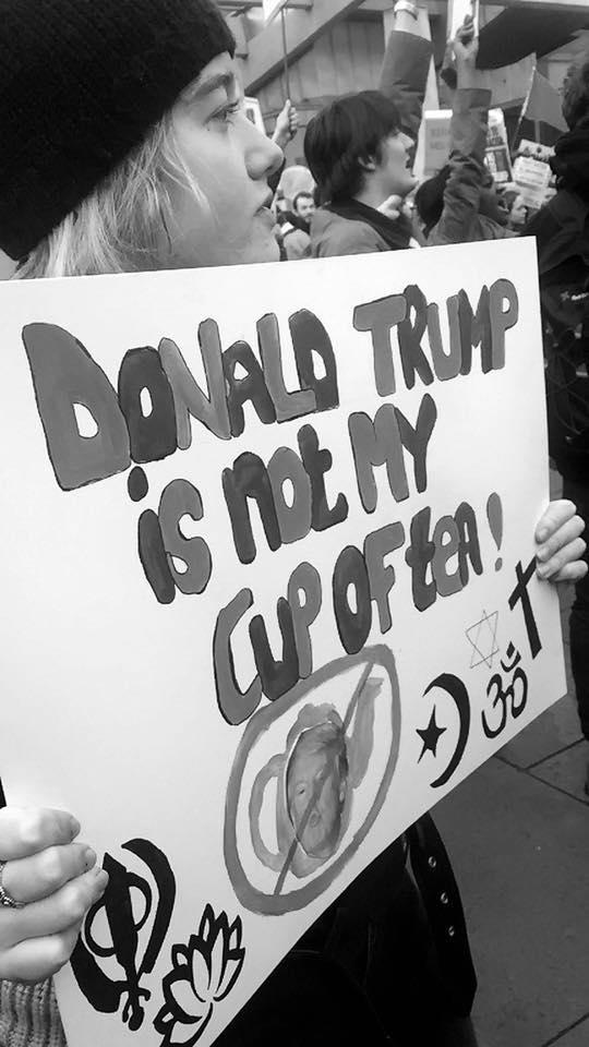 Me, marching against Trump's Muslim ban in January 