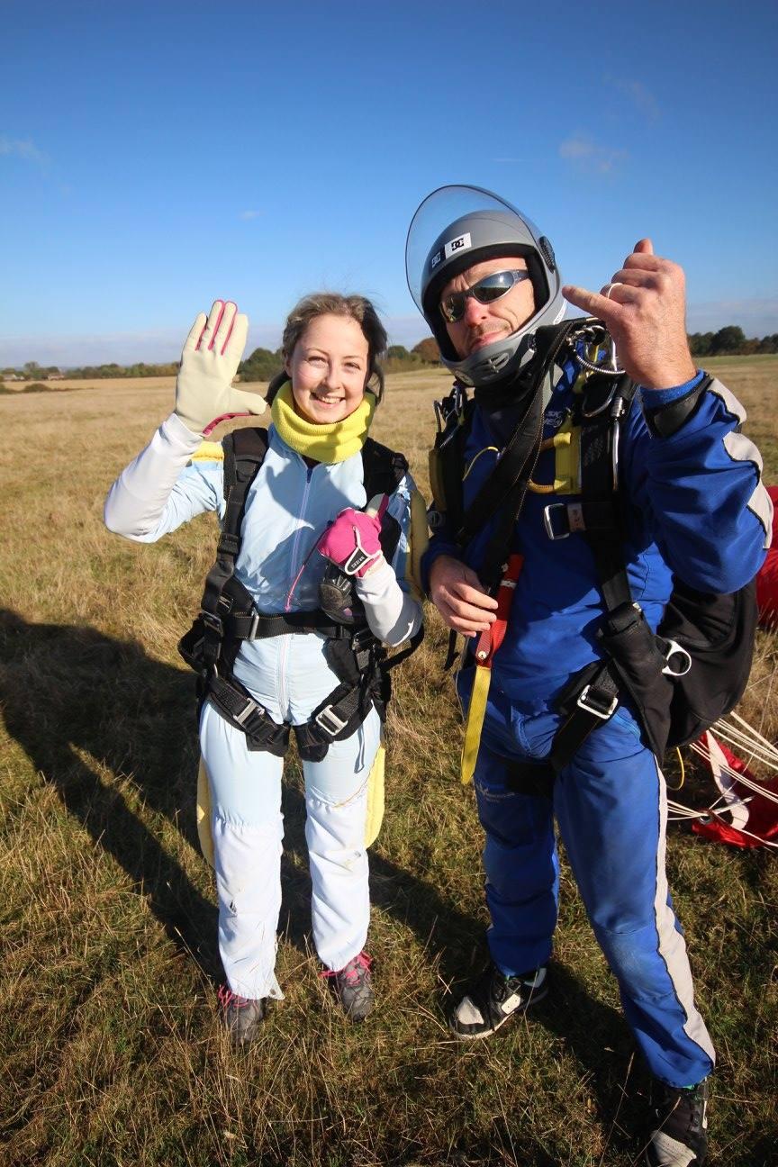 Throwing the L-Hand sign for Lupus after my sponsored skydive