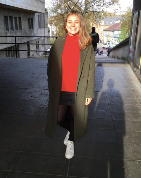 Image may contain: Woman, Girl, Female, Blonde, Coat, Clothing, Person, People, Human