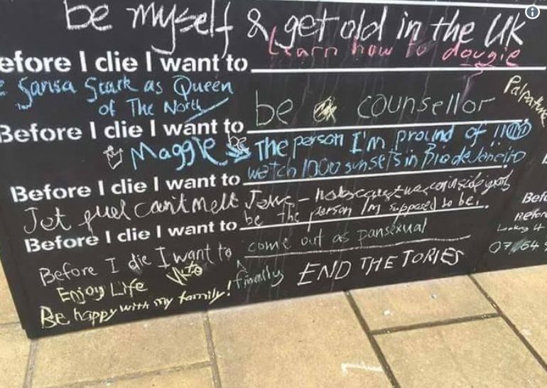 Image may contain: Blackboard