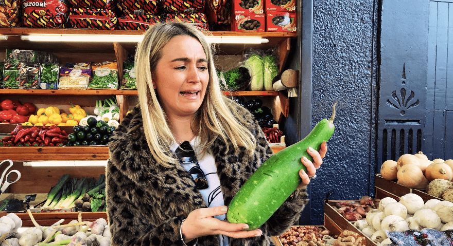 Image may contain: Squash, Produce, Market, Shelf, Cucumber, Vegetable, Food, Human, Person, Plant