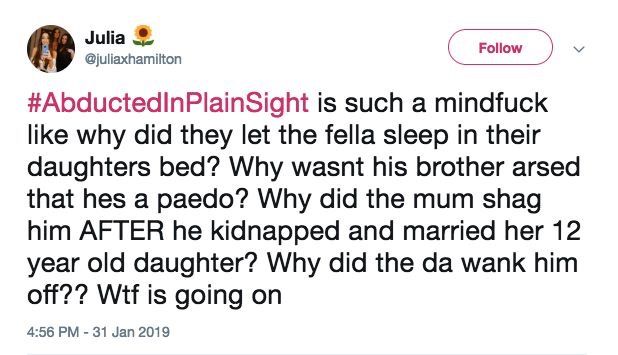 Image may contain: Abducted in Plain Sight, Netflix, true crime, tweet, reaction, Face, Word, Text