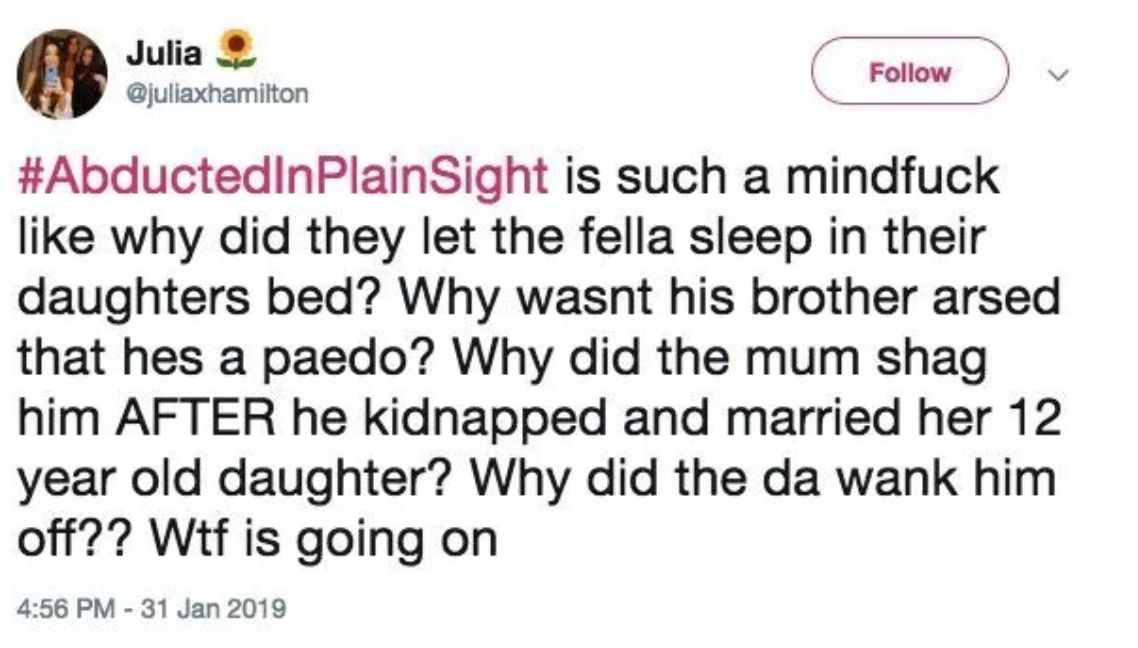Image may contain: Abducted in Plain Sight memes, Abducted in Plain Sight, Netflix, Face, Word, Text