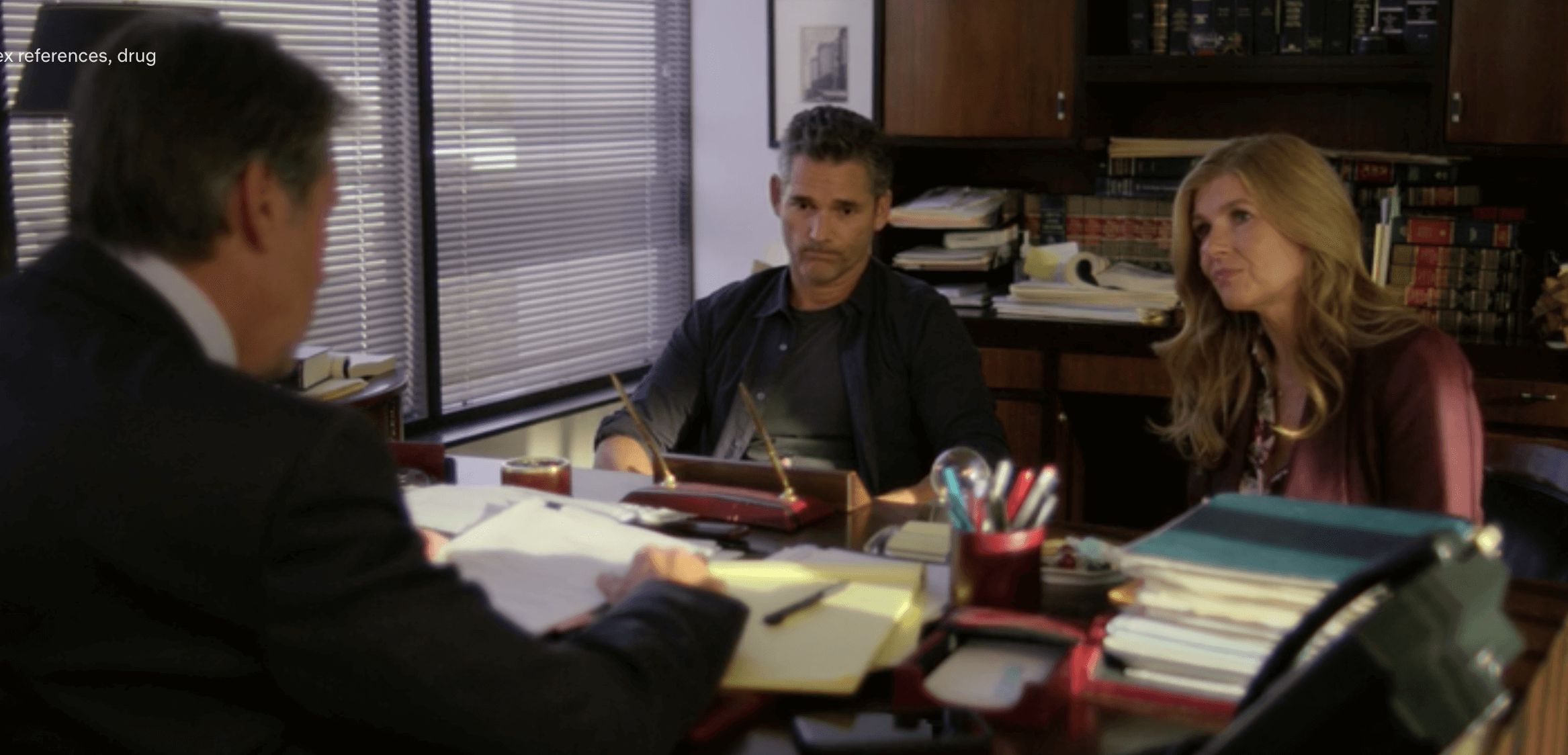 Image may contain: Dirty John moments, Dirty John, Netflix, John Meehan, Debra Newell, lawyer, Indoors, Monitor, LCD Screen, Screen, Display, Computer, Electronics, Person, Human, Desk, Table, Furniture