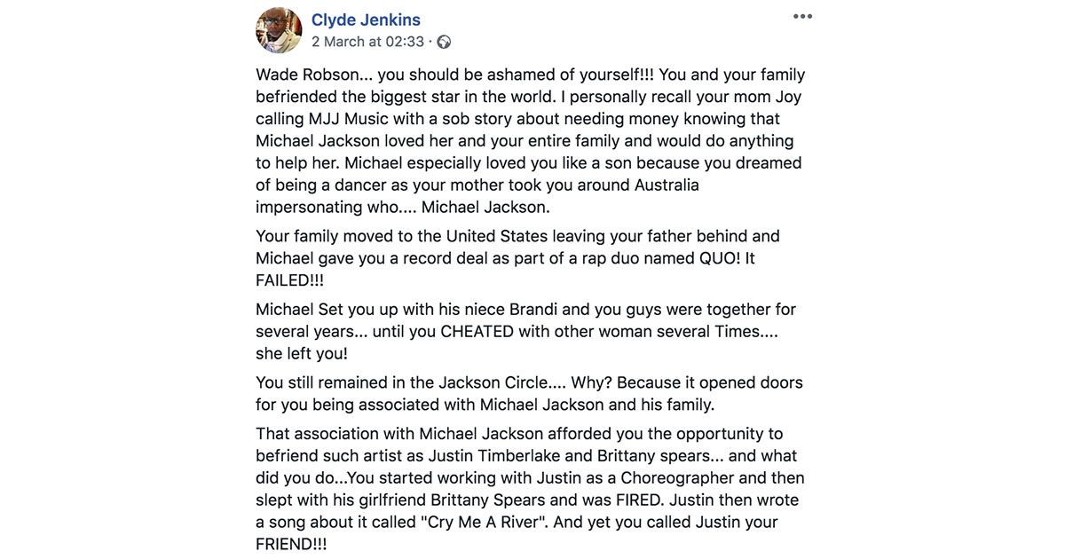 Image may contain: Celebrities react to Leaving Neverland, Clyde Jenkins, Brochure, Paper, Flyer, Advertisement, Poster, Label, Document, Page, Letter, Text