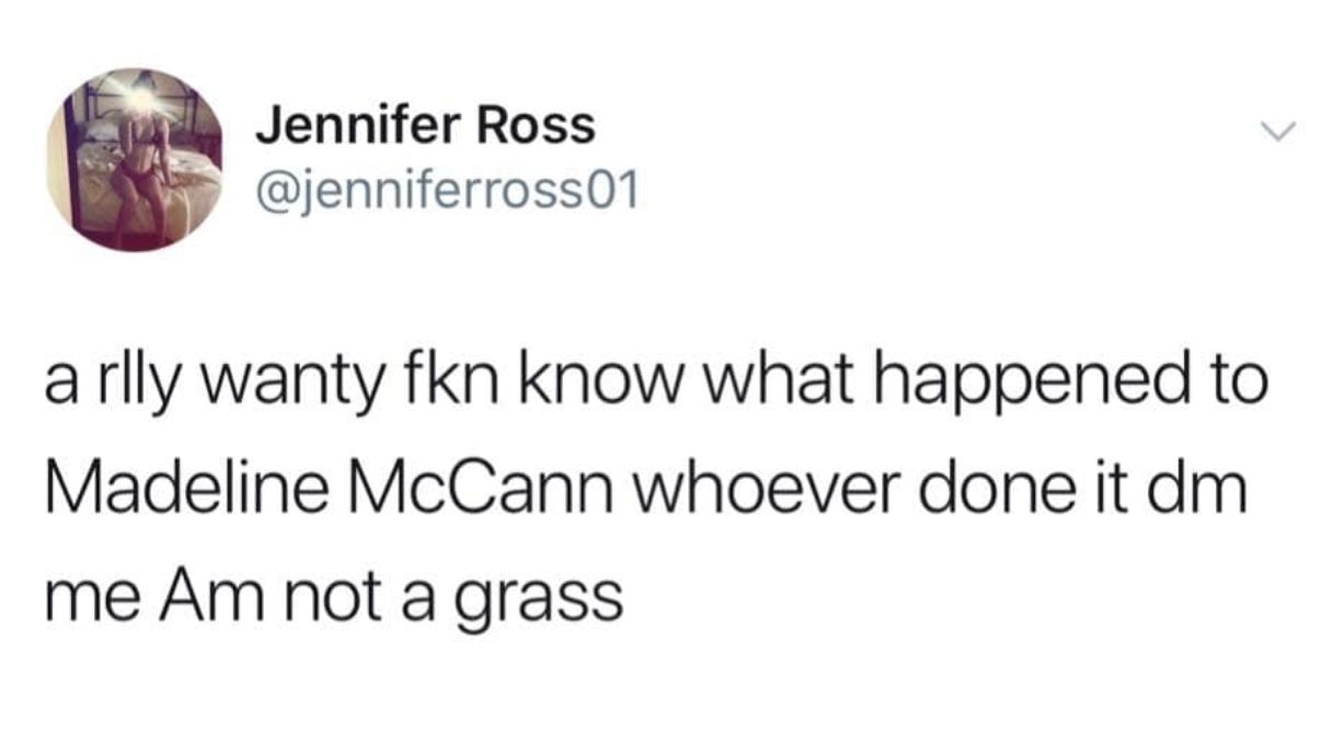 Image may contain: Madeleine McCann documentary reactions, Madeleine McCann, memes, meme, tweet, reaction, review, funny, documentary, Netflix, true crime, Human, Person, Text