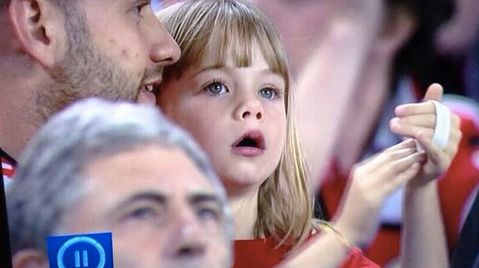 Image may contain: Madeleine McCann sightings, Madeleine McCann, the disappearance of Madeleine McCann, Netflix, football, TV, Europa League, Woman, Blonde, Teen, Girl, Child, Kid, Female, Hug, Head, Smile, Face, Human, Person