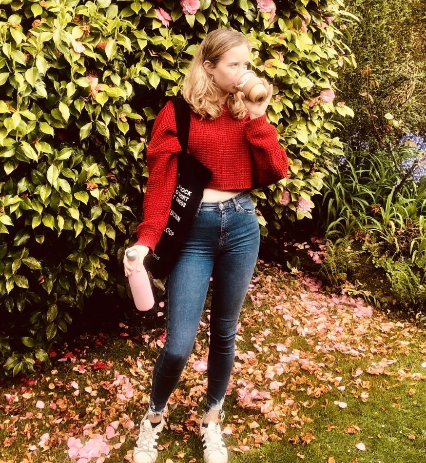 Image may contain: Nature, Yard, Face, Sweater, Outdoors, Plant, Denim, Jeans, Girl, Woman, Person, Human, Female, Kid, Blonde, Child, Teen, Apparel, Pants, Clothing