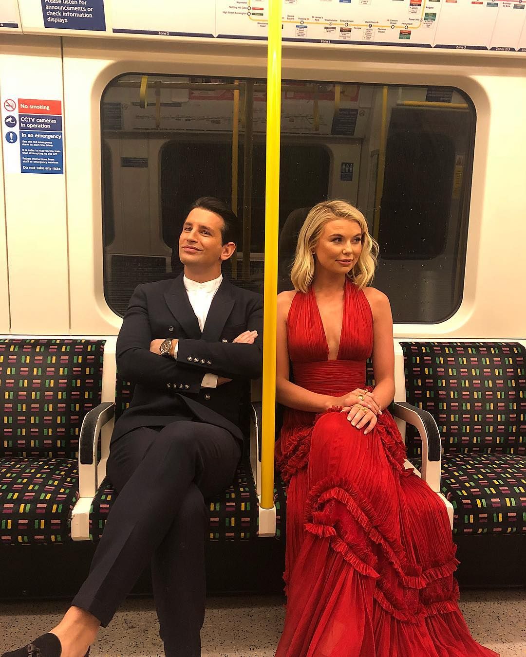 Image may contain: Made in Chelsea cast are actually from, Made in Chelsea, cast, place of birth, from, Ollie Locke, toff, Premiere, Gown, Robe, Evening Dress, Train, Transportation, Vehicle, Fashion, Clothing, Apparel, Human, Person