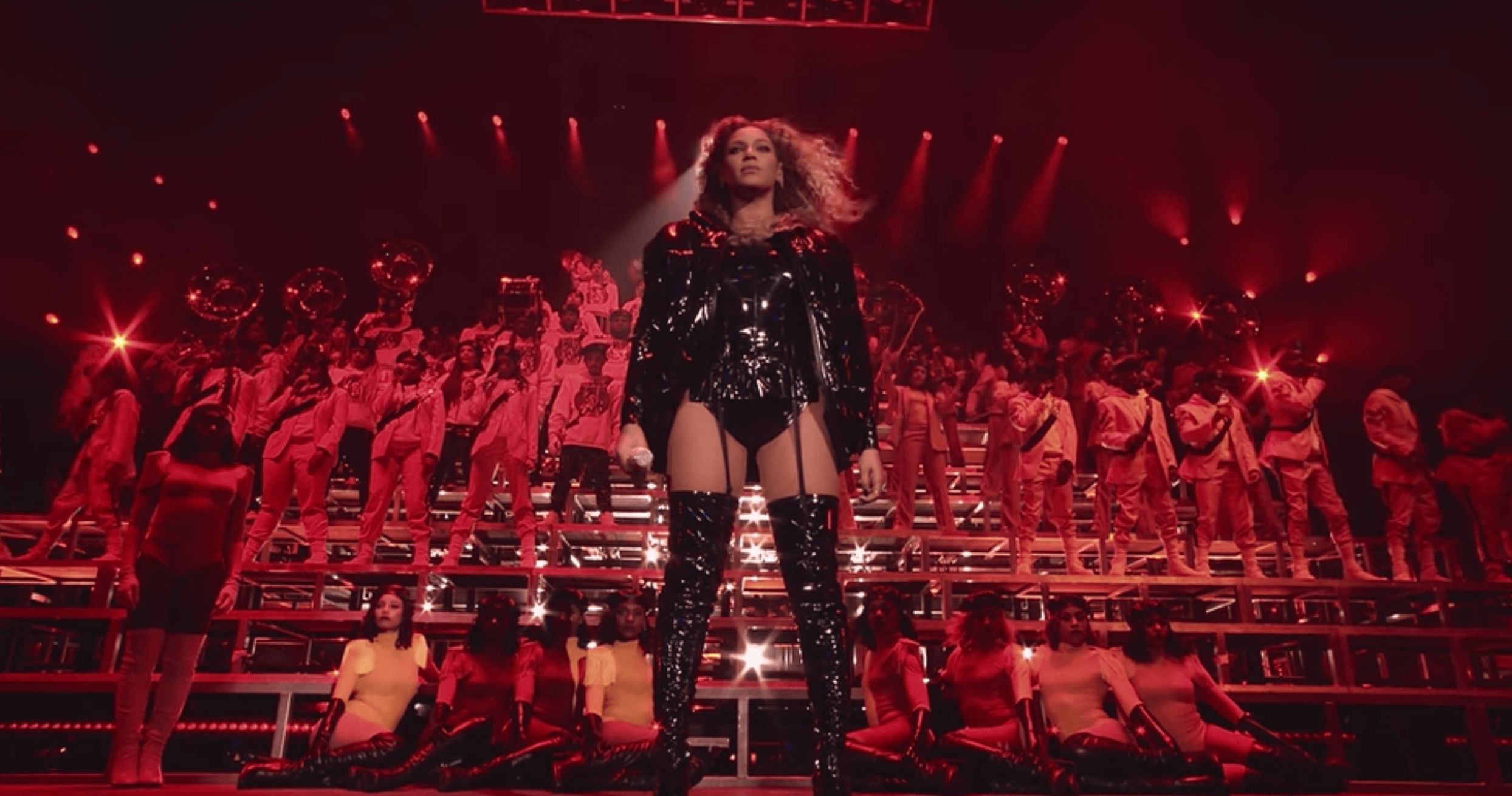 Image may contain: Beyoncé's Homecoming, beyonce, homecoming, documentary, netflix, coachella, 2018, live album, memes, review, Rock Concert, Concert, Clothing, Apparel, Stage, Crowd, Human, Person
