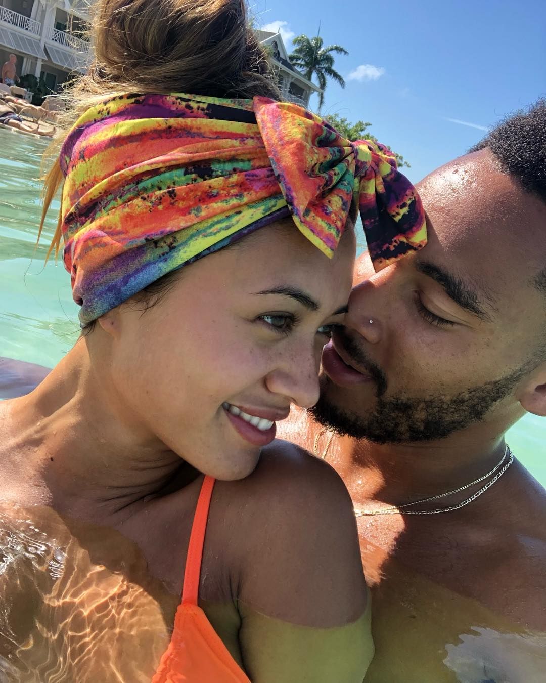 Image may contain: Kaz and Theo, Kazimir Crossley, Kaz Crossley, Theo Campbell, Josh Denzel, Love Island, dating, boyfriend, girlfriend,Bikini, Outdoors, Headband, Water, Female, Swimwear, Hat, Person, Human, Face, Clothing, Apparel