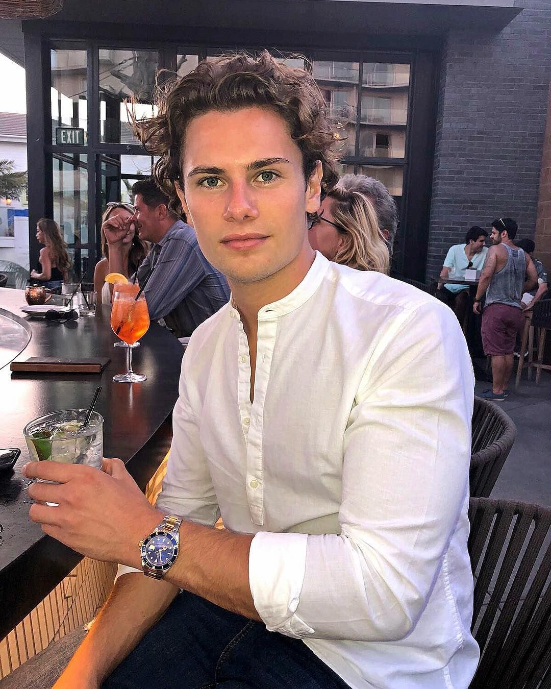 Image may contain: Love Island 2019 Instagrams, Joe Garratt, Instagram, Love Island, 2019, contestant, Islander, cast list, line up, Cafe, Food, Food Court, Cocktail, Alcohol, Beverage, Drink, Glass, Bar Counter, Pub, Restaurant, Human, Person