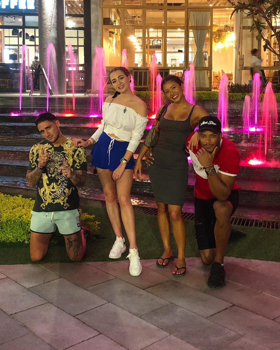 Image may contain: Kaz and Theo, Kazimir Crossley, Kaz Crossley, Theo Campbell, Love Island, dating, girlfriend, boyfriend,Female, Water, Skirt, Shoe, Footwear, Shorts, Human, Person, Apparel, Clothing