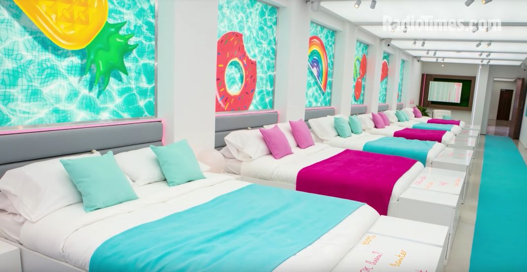 Image may contain: Love Island villa, Love Island, location, 2019, where is it, Interior Design, Building, Housing, Display, Screen, Electronics, Monitor, Bed, Room, Bedroom, Indoors, Furniture, Pillow, Cushion