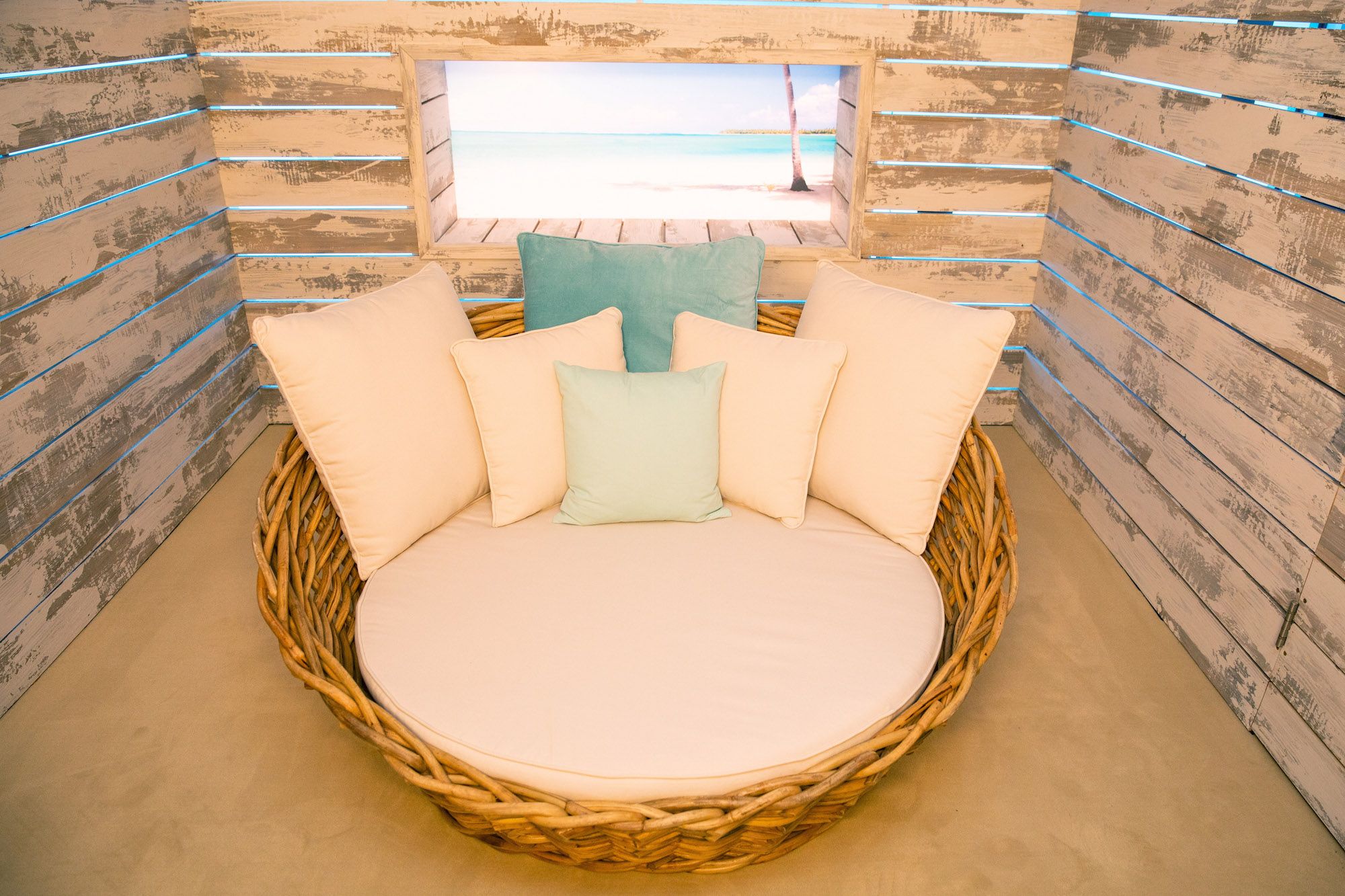 Image may contain: Love Island villa, Love Island, villa, location, 2019, where is it, Majorca, Plywood, Bed, Housing, Building, Home Decor, Wood, Pillow, Cushion, Couch, Furniture