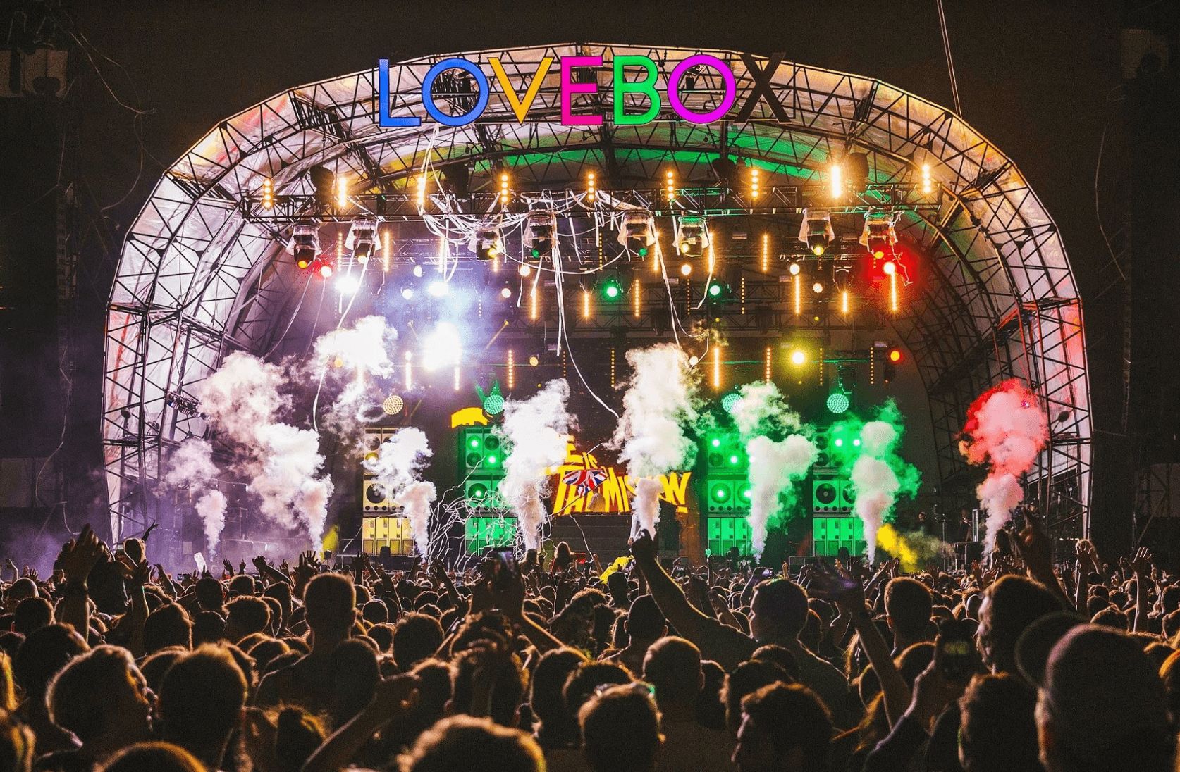 Image may contain: Festival Guide, 2019, UK, Festivals, British, summer, line up, ticket, price, Love Box, Glasto, Rock Concert, Concert, Stage, Crowd, Human, Person