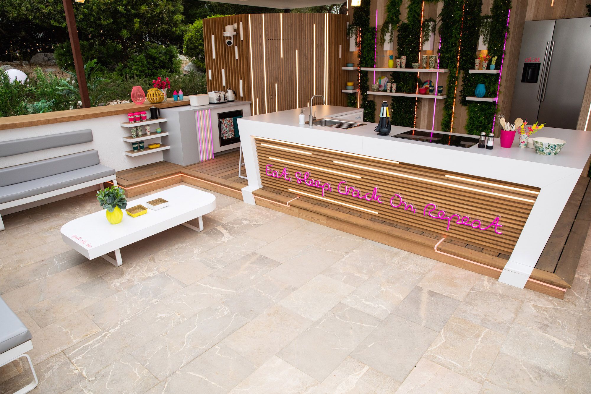 Image may contain: Love Island villa, Love Island, 2019, location, where is it, Majorca, Sant Llorenç des Cardassar, Rug, Table, Furniture, Floor, Flooring