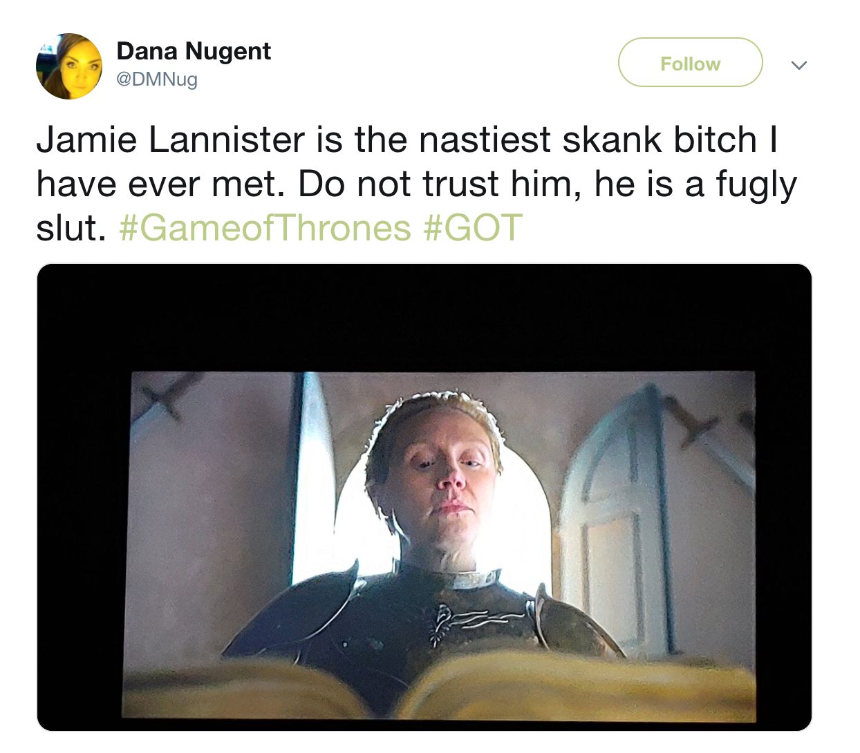 Image may contain: Game of Thrones finale memes, Game of Thrones, finale, meme, final episode, GoT, twitter, tweets, reaction, funny, best, Jamie Lannister, brienne, season 8 episode 6, Screen, Monitor, Display, Electronics, Room, Text, Human, Person, Interior Design, Indoors