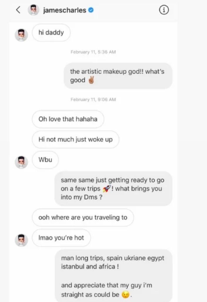 Image may contain: James Charles screenshots, James Charles, messages, DMs, leaked, drama, Tati Westbrook, texts, Jay Alvarez,Text Message, Text