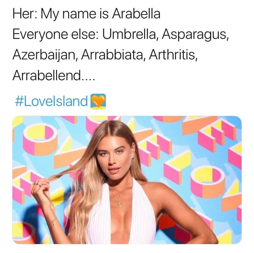 Image may contain: Love Island savage tweets, Love Island, memes, tweets, savage, online buzz, Arabella, Advertisement, Poster, Brochure, Flyer, Paper, Person, Human
