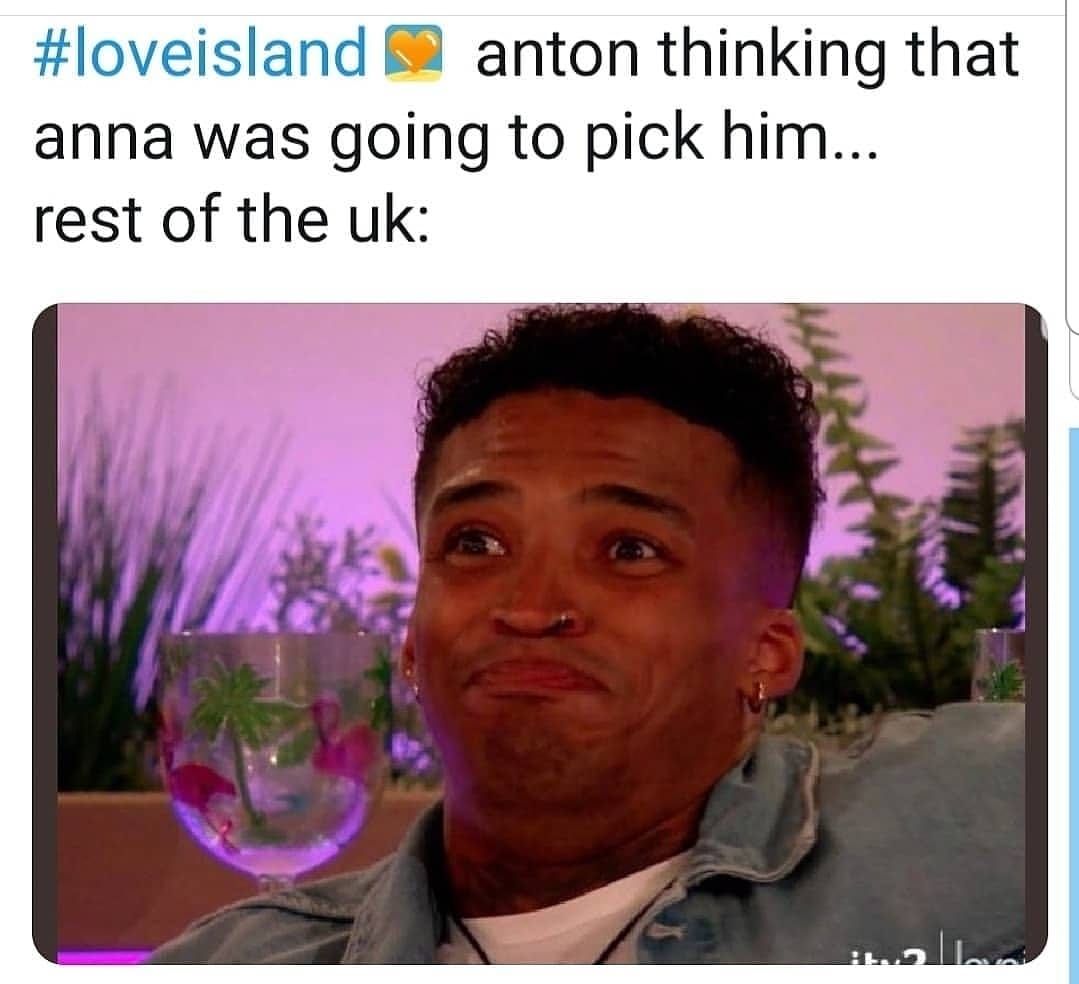 Image may contain: Love Island week one memes, Love island, 2019, memes, best, funniest, tweets, reactions, lol, Anton, Michael, contestants, cast, Advertisement, Poster, Glass, Text, Flower, Blossom, Head, Plant, Human, Person, Face