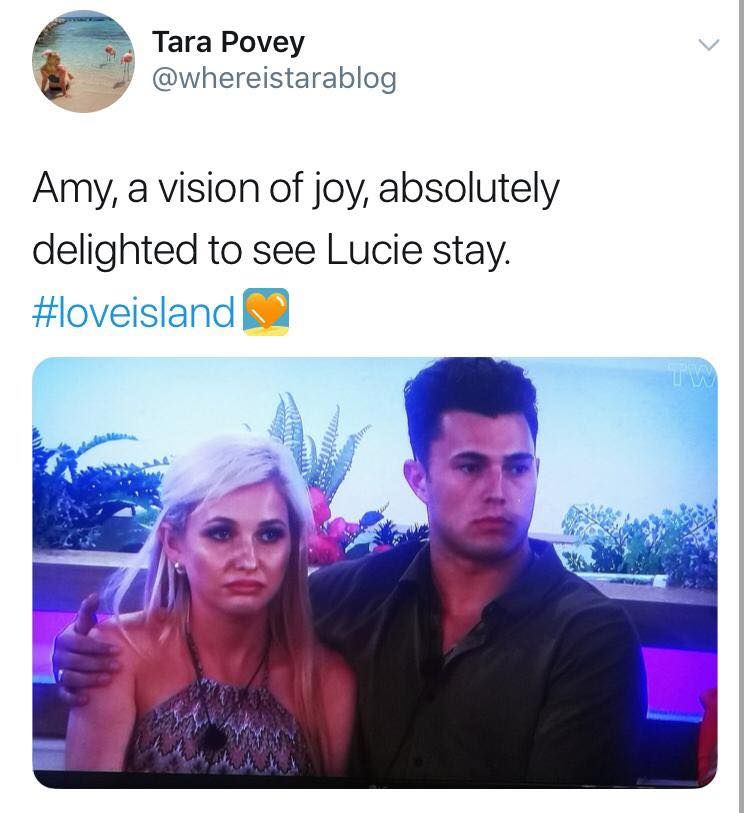 Image may contain: Love Island savage tweets, Love Island, memes, tweets, savage, online buzz, Amy, Curtis, Apparel, Clothing, Screen, Electronics, Head, Interior Design, Indoors, Face, Text, Human, Person