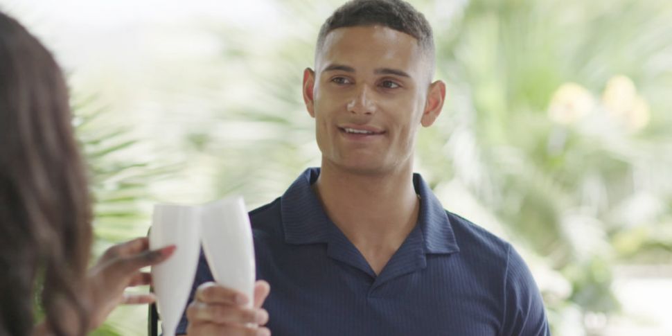 Image may contain: Love Island star signs, Danny, Love Island, Leo, star sign, science, couple, contestant, Islander, compatible, Beverage, Drink, Face, Waiter, Man, Dating, Human, Person