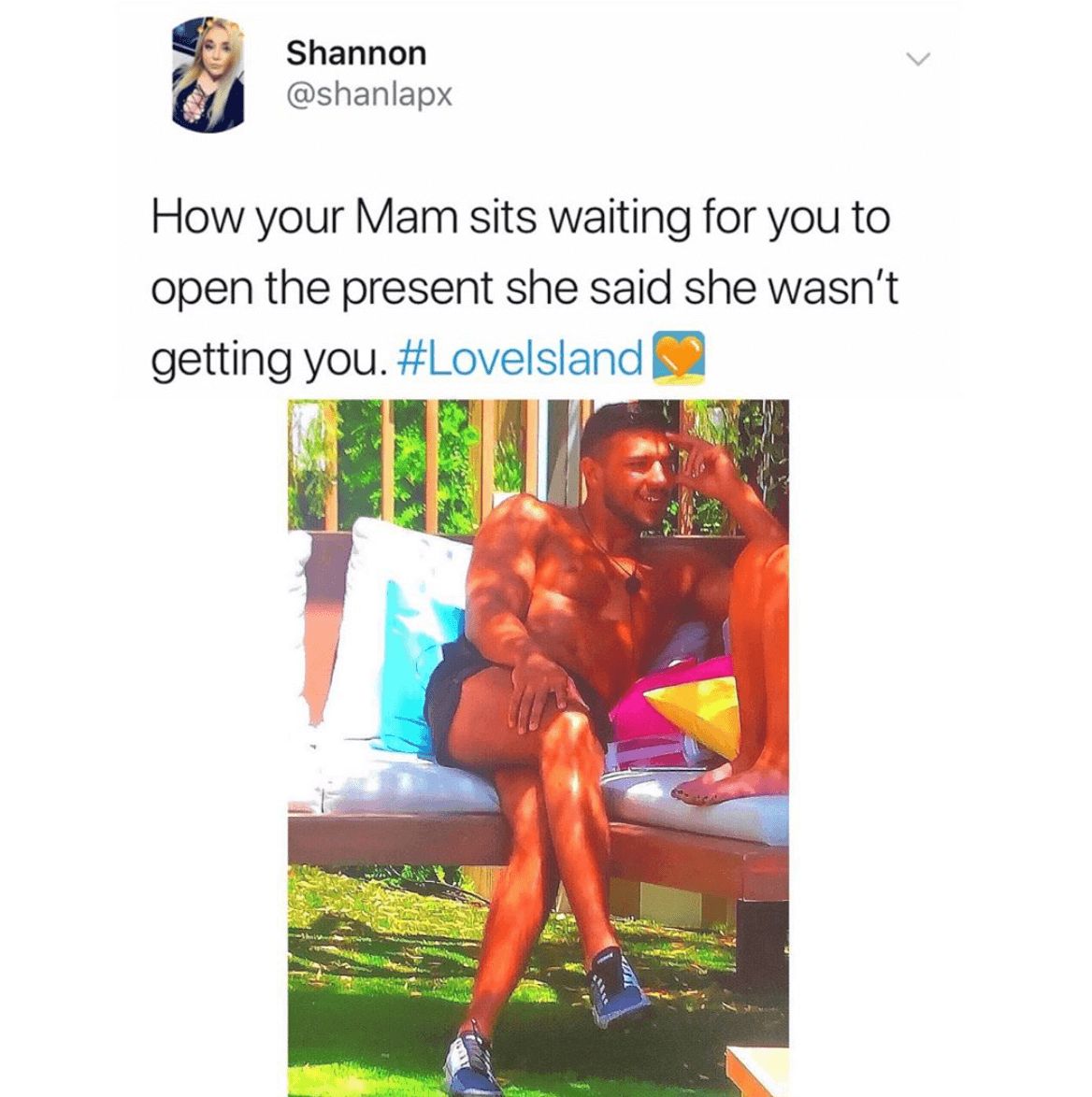Image may contain: Love Island week one memes, Love island, 2019, meme, Tommy Fury, legs, funny, reaction, tweet, Clothing, Apparel, Collage, Text, Flyer, Paper, Brochure, Poster, Human, Person, Advertisement