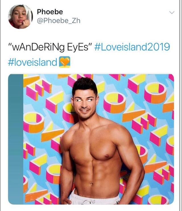 Image may contain: Love Island episode one memes, Love island, 2019, meme, Anton, wandering eye, tweet,  Clothing, Apparel, Man, Person, Human
