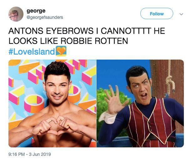 Image may contain: Love Island episode one memes, Anton, Love Island, meme, funny, 2019, last night, episode one, Face, Text, Human, Person