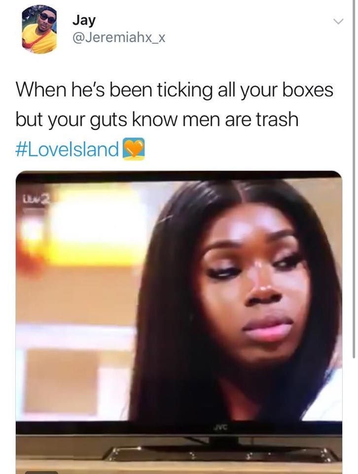 Image may contain: Love Island week two memes, Love Island, memes, reactions, tweet, funny, savage, meme, Yewande, Female, Monitor, Screen, Display, Electronics, Person, Human, Face