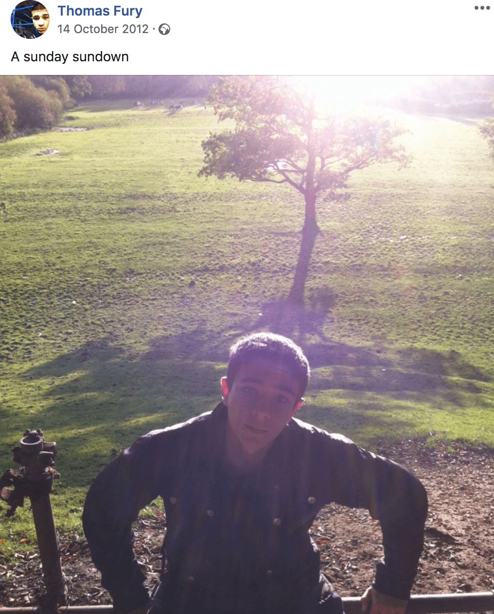 Image may contain: Tommy Fury facebook, Tommy Fury, Love Island, facebook, social media, Instagram, before, after, villa, Islander, contestant, cast, 2019, old, status, pictures, throw back, transformation, change, Fire Hydrant, Hydrant, Portrait, Nature, Tree, Sitting, Photography, Photo, Sunlight, Clothing, Apparel, Outdoors, Face, Person, Human, Plant, Grass